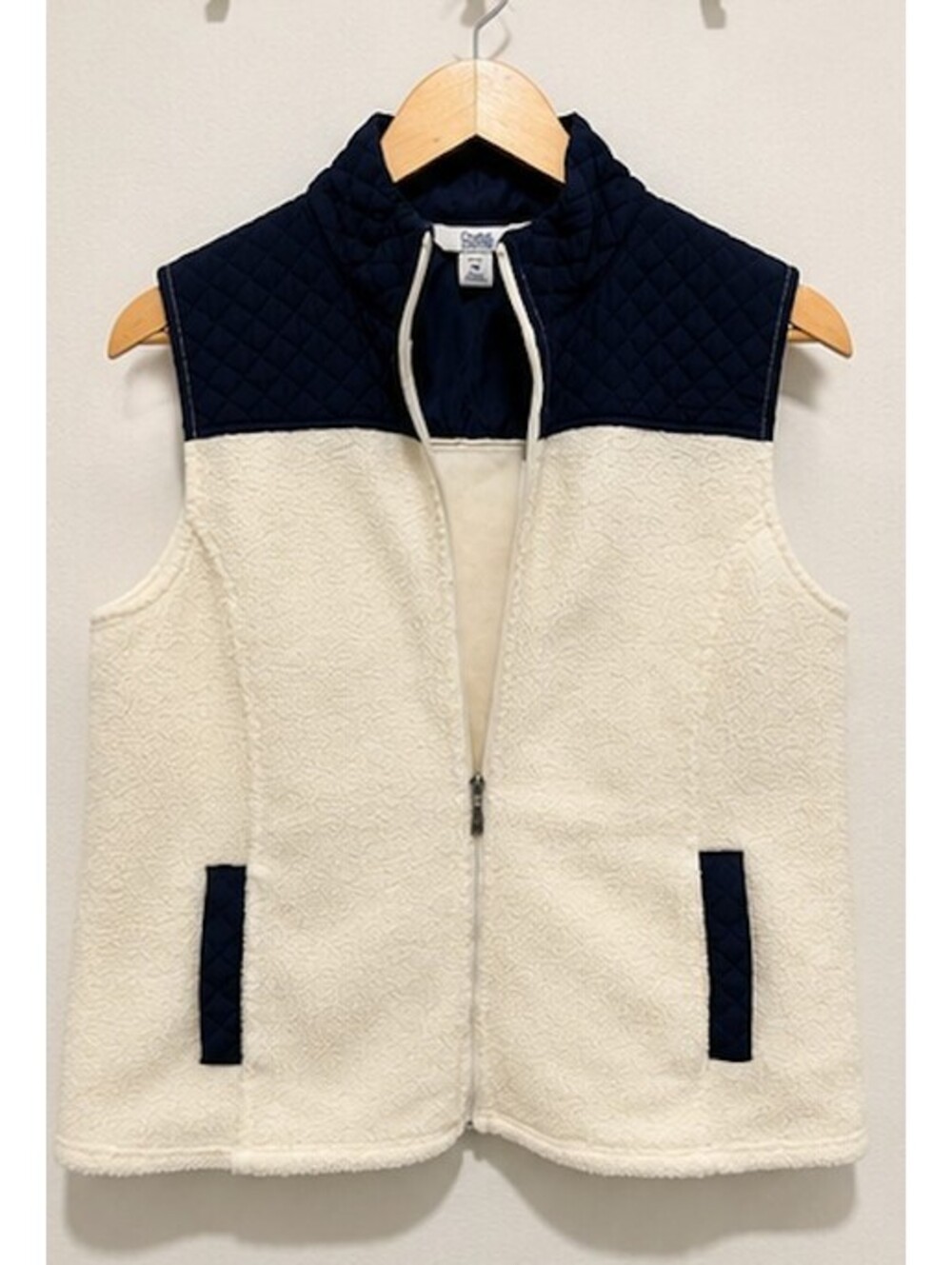 Croft & Barrow Women's Petite PM Quilted Sherpa Vest Cream Navy